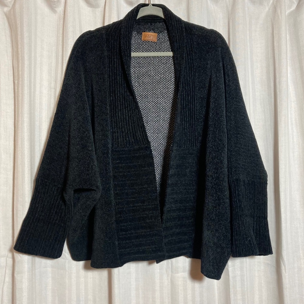 Whimsigoth Boho-Grunge POL Womens Black Chenille Batwing Cardigan Sweater Lace S